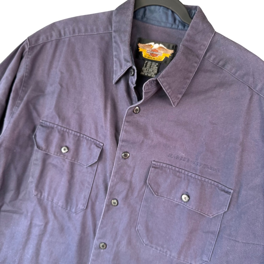 Harley-Davidson Mens XL Navy‎ Button Up Work Shirt Long Sleeve Cotton Legend